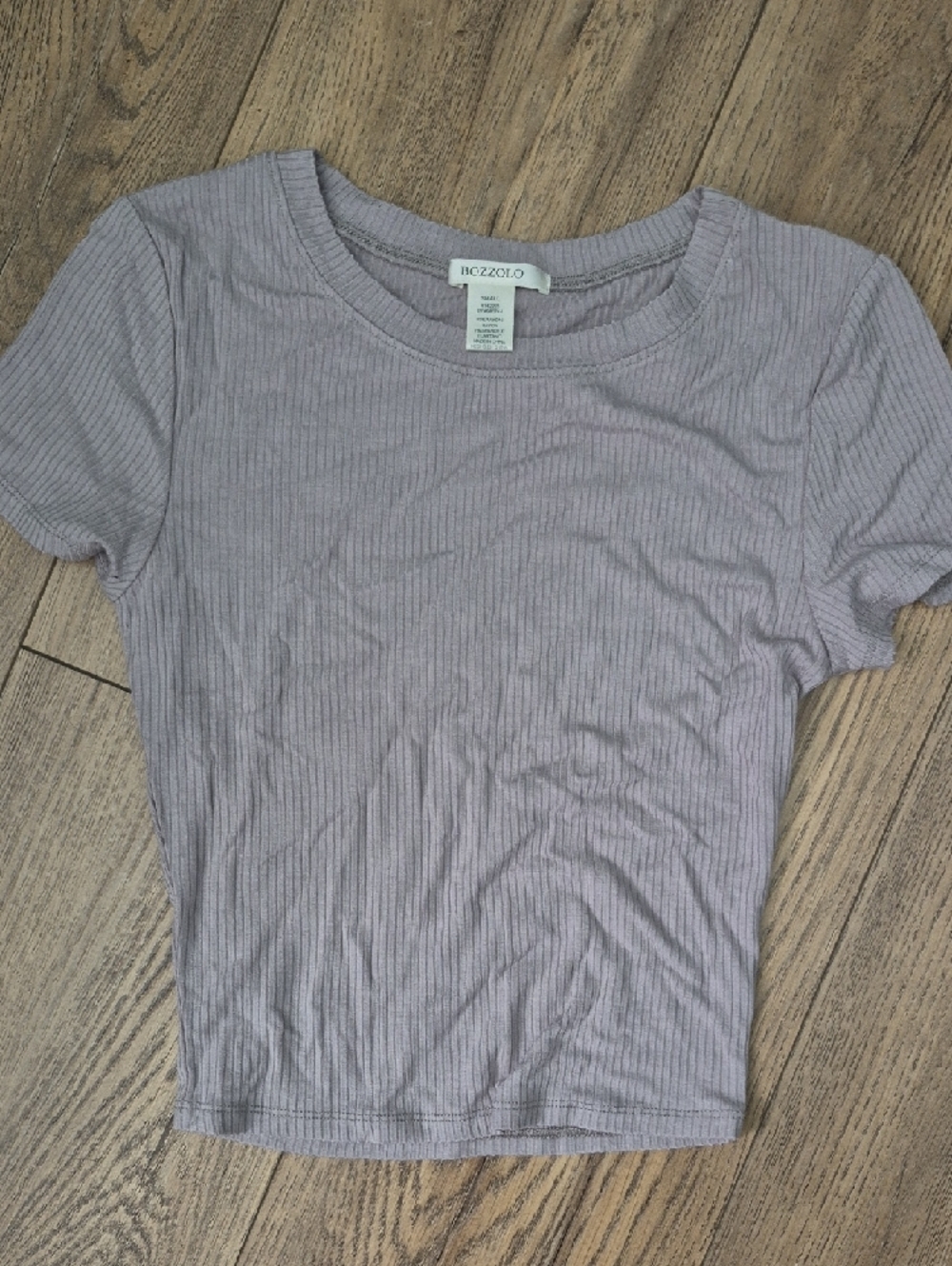 Bozzolo Pale Blue And Grey Ribbed Crewneck Crop Tees - NWOT - Picture 4 of 5